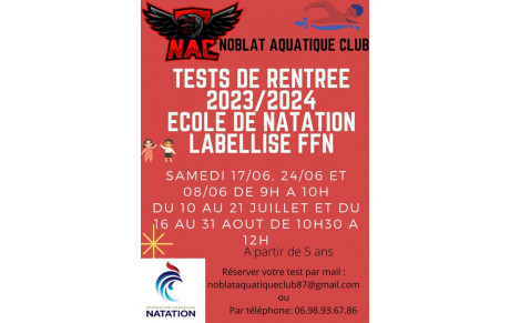 TEST INSCRIPTION NOUVELLE SAISON 2023/2024 